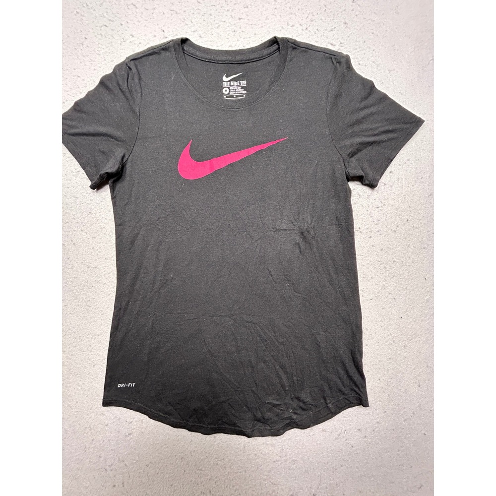 Nike Dri-FIT Tee Cotton Blend Black Pink Medium Womens